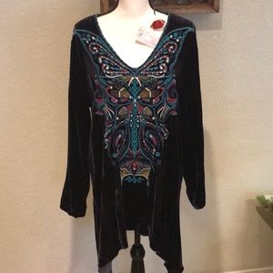 NWT Johnny Was Aurelia Velvet Pull-on Tunic. Sz L Deep Purple
